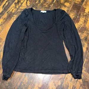 Z Supply black minimalist ribbed scoop neck puff sleeve L top thumbnail 1
