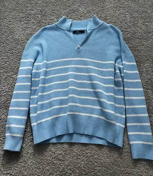 Amazon Blue and White Striped Quarter Zip thumbnail 1