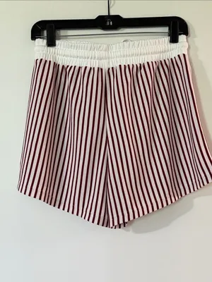 Zenana Outfitters Burgundy & White Striped Cropped Polo Tee and shorts set thumbnail 9
