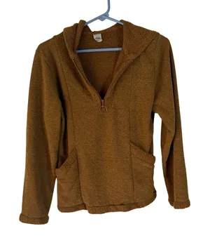 Prana Brown Fuzzy Fleece Half Zip Hoodie‎ Pullover Sweatshirt Women's Small thumbnail 1