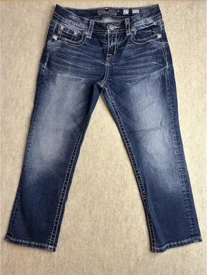Miss Me Jeans Mid-Rise Cropped Wings Embellished Rhinestones Blue Size 27 thumbnail 1