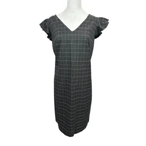 LOFT NWT Black Windowpane Plaid Flutter Sleeve Shift Mini‎ Dress 16 Plus $89 thumbnail 4