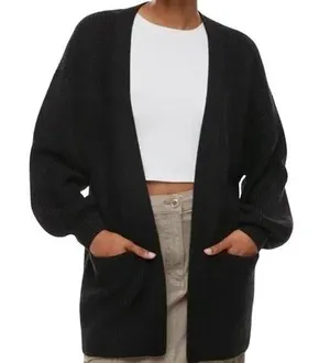 Aritzia Wilfred Unwind Open Cardigan Mid Length Ribbed Merino Wool Black XSmall thumbnail 1