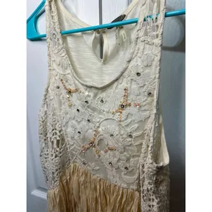 Ginnicks by BKE Women's Ivory Tunic Tank Top M Lace Rhinestone Trim thumbnail 3