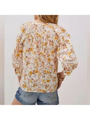 Anthropologie Harmony Lace Floral White Peasant Boho Blouse Top size medium thumbnail 3