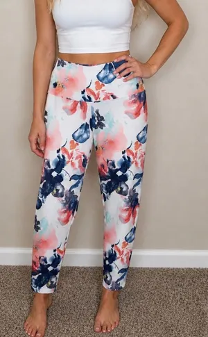 Balance Collection Watercolor Floral High-Waisted‎ Leggings Size L thumbnail 1
