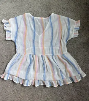Blu Pepper Pastel Stripe V-Neck Ruffle Button Babydoll Top thumbnail 2