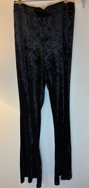 Bear Dance Black Crushed Velvet Wide‎ Leg Pants High Waisted Trousers Large thumbnail 1