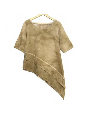 NWT Maria De Guadalajara Asymmetric Hem Cotton Tunic Blouse Tan Small Boho thumbnail 2