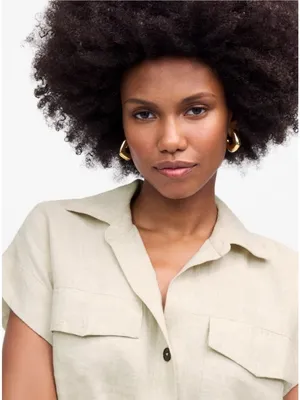 NWT Madewell Utility Short-Sleeve Mini Shirtdress in 100% Linen - Size: Large thumbnail 9