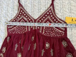 Lizette Collection XS Burgundy Beaded Sequin Babydoll Cami Boho Festival Y2K Top thumbnail 4