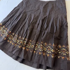Ann Taylor Loft Brown Linen Blend Pleated Sequin Hem A-Line‎ Skirt Womens 10 thumbnail 6