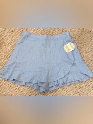 Altar’d State NWT Blue Linen Blend Ruffle Wrap Skort Shorts Medium‎ thumbnail 2