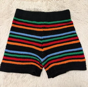 Black Crochet Stripe Knit Shorts thumbnail 1