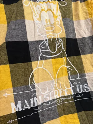 Disney Parks Yellow Black & Gray Plaid Pluto Flannel Shirt medium EUC holiday thumbnail 3