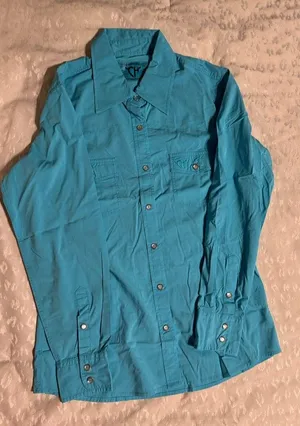 Cowgirl Hardware Bamboo Western Pearl Rhinestone Snap Women’s Aqua Blue Cowgirl Shirt thumbnail 9