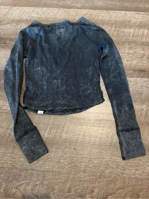 BDG Black/Grey Viv Spliced Notch Neck Long Sleeve Top thumbnail 3