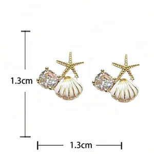 Gold and White Starfish Shell Earrings thumbnail 7
