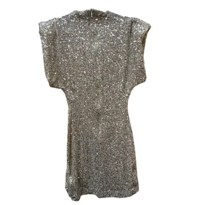 NWOT Champagne Glitter Sequin Mock Neck‎ Bodycon Mini Dress Small thumbnail 5