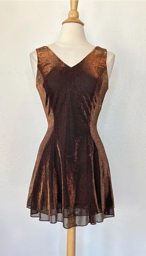 Vintage 90s Brown Sparkle V-Neck Sleeveless Cocktail Dress thumbnail 1