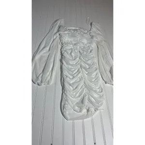 Hello Molly Long Flight Dress White Ruched Mesh Cutout Mini Long Sleeve US 4 S thumbnail 7