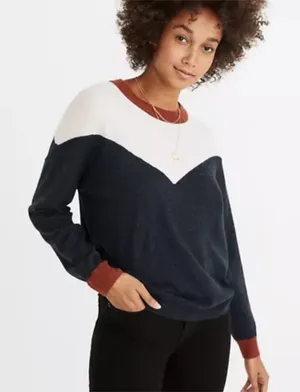 Madewell Colorblock Yoke Pullover‎ Sweater Womens size small cream navy thumbnail 1