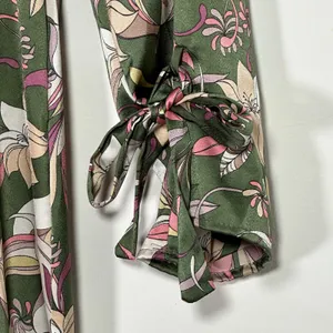 Luna‎ Chix Floral Maxi Dress Green Pink Long Sleeve V-Neck Boho Tiered Large thumbnail 7