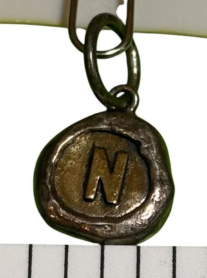 Waxing Poetic Initial N Charm Mixed Metal Sterling Silver Brass Wax Seal Pendant thumbnail 1