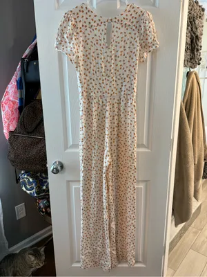 Free People Cream Long Romper with Tiny Orange Floral Print Size 0 thumbnail 7