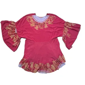 Free People Sunset Dreams printed flare sleeve blouse sz Small red‎ thumbnail 10