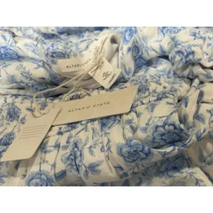 Altar'd State Floral Tiered Maxi Dress XXS Blue White Puff Sleeve Smocked NWT thumbnail 10