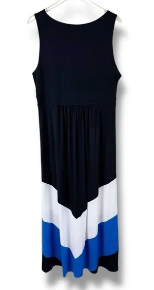 Studio One Colorblock Maxi Dress XL Black Blue White Sleeveless V Neck thumbnail 3