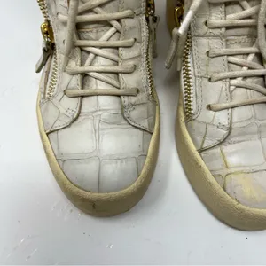 Giuseppe Zanotti Sz 5 EUR 36 Croc Embossed Leather High Top Sneakers Cream Gold thumbnail 8