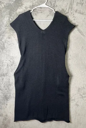 Été Noir Pima Cotton Charcoal Knit Mini Dress Minimalist Euro Chic Ribbed Sheath thumbnail 1