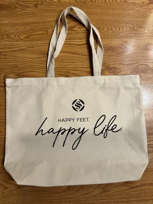 Happy Feet Happy Life Tote Bag Canvas never used Durable Great For Groceries Etc thumbnail 1