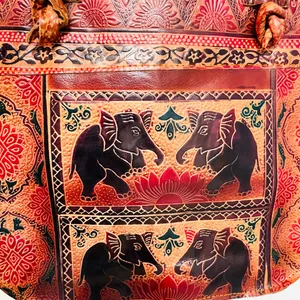 PURE Shantiniketan Leather Large Tote‎ Bag Medium Elephant Handmade Indian Purse thumbnail 2