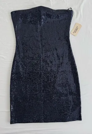 Y2K Forever 21 Strapless navy blue Sequin Dress thumbnail 1