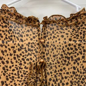 Women's brown leopard print ruffle deep v-neck flowy long‎ sleeve casual dress S thumbnail 6
