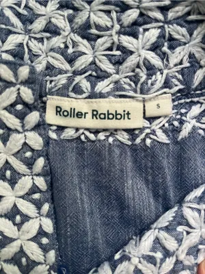 Roller Rabbit Blue White Cap Sleeve Embroidered 100% Cotton Boho Preppy Top S thumbnail 4