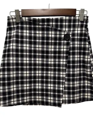 Garage Black and White Plaid Wrap Mini Skirt Size XS thumbnail 1