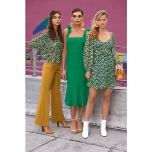 Lulus Forsythia Green Floral‎ Print Long Sleeve Tie-Front Women's Dress Large thumbnail 2