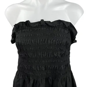 H&M Black Smocked Strapless Ruffle Square Neck A Line Midi Dress Size XXL thumbnail 3