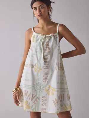 NWT BDG Eva Tie-Front Ruched Strap Trapeze Mini Dress size Large relaxed fit thumbnail 1