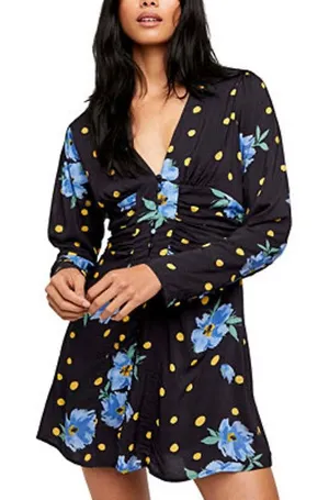Free People‎ Date Night Mini Women's Dress A-Line Black Dot Floral Medium Boho thumbnail 1