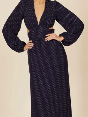 Park & Fifth Avery Cutout Long Sleeve Polka Dot Maxi Dress Small Fall Wedding thumbnail 2