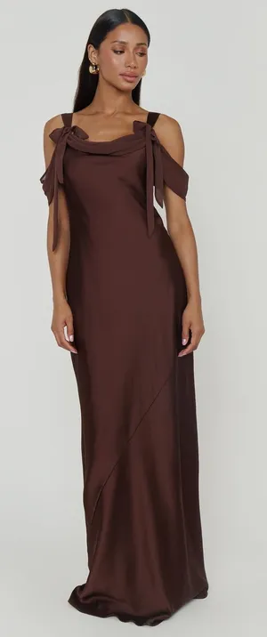 NWT Show Me Your Mumu Bella Maxi Dress size XL Chocolate Brown Luxe Satin thumbnail 1