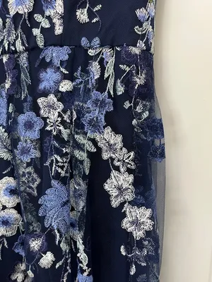 Alex Evenings Navy Floral Embroidered V-Neck Midi Dress - Size 10 thumbnail 7