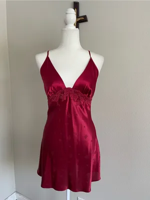 Jones New York Deep Wine Satin Lace-Trim Chemise thumbnail 4