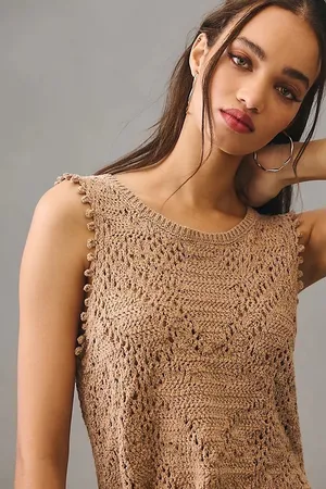By Anthropologie Tan Woven Tank Top Blouse Knit Boho Top Size Small thumbnail 1