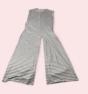 Sleeveless Striped Wide-Leg Jumpsuit - grayish blue & White thumbnail 1